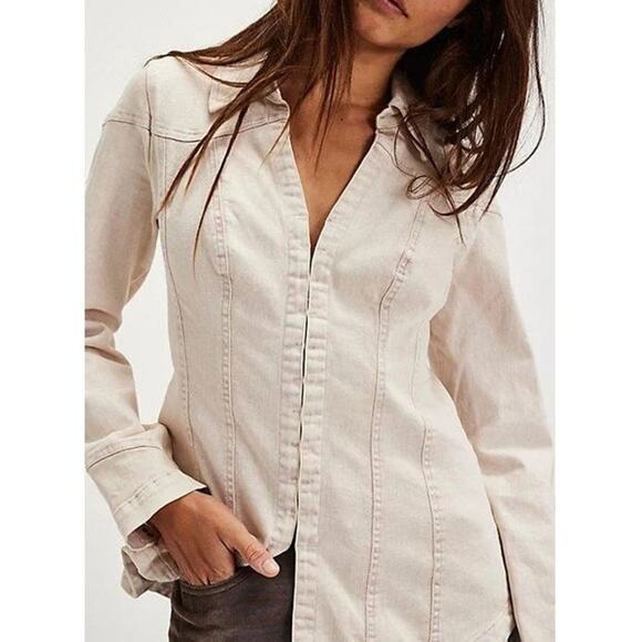 Free People Kenny Slim Women's Denim Light Purple Wash Stretch Top Size XS NEW - Picture 1 of 8